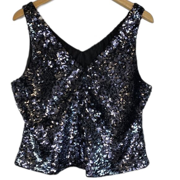 Womens Vintage Alyce Designs Sequined V-neck Top Midnight Black Size 22 - Picture 2 of 9